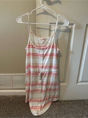 Victoria’s Secret Striped Button-Front Tank Dress in Cream and Coral. Size XS